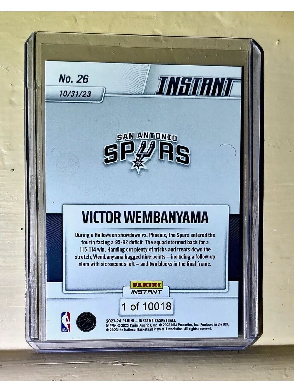 Victor Wembanyama 2023-24 Panini #26 NBA Rookie Basketball Card Spurs 1 of 10018